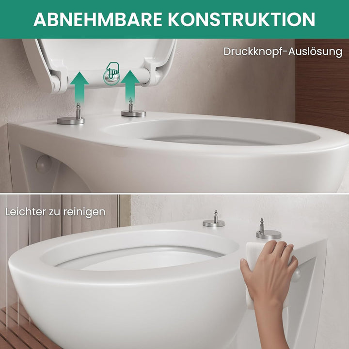 Verstärkter Toilettendeckel mit Absenkautomatik, WC-Sitz Oval, Klodeckel mit Antibakterielle, Toilet