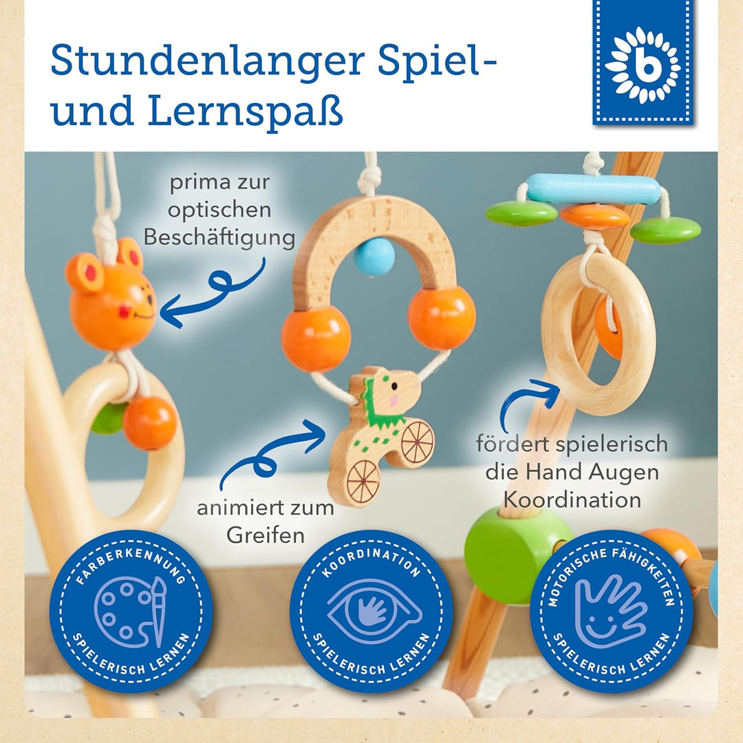 Bieco Spieltrapez | Spielbogen Baby Holz mit Figuren & Kugeln | Spielebogen Holz Baby | Spieltrapez