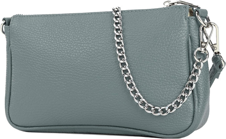 modamoda de - T237 - Umhängetasche Klein Small aus ital. Leder Taubenblau, Taubenblau