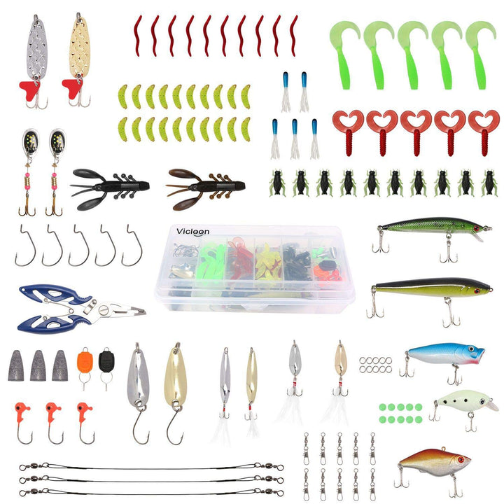 Vicloon 120 PCS Angeln Köder gemischt einschliesslich Spinner, VIB, Höhenhaken, Einzelhaken, Drehgel