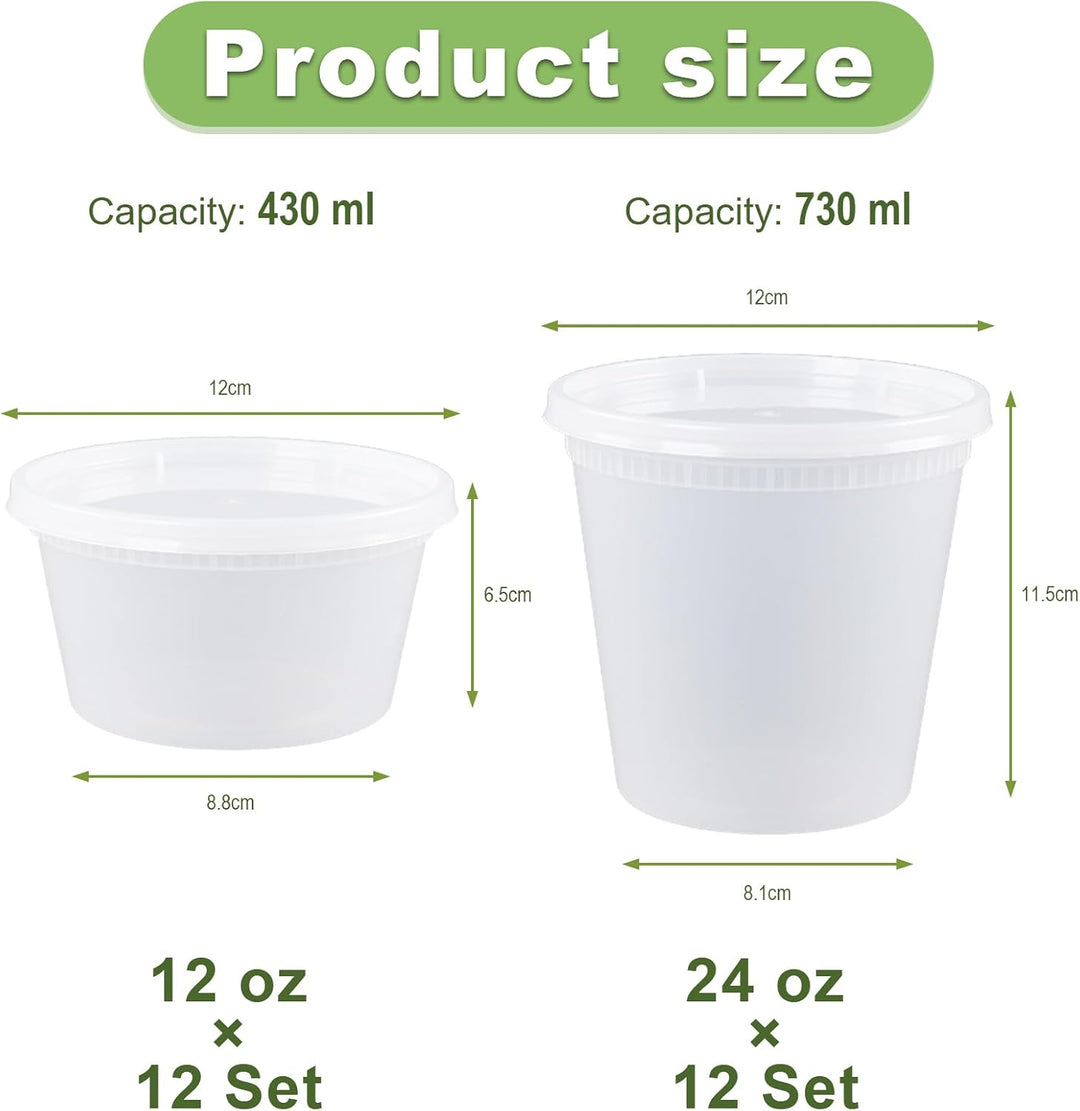 24 Sets Deli Container, 12oz & 24oz, Kunststoffbehälter mit Deckel, Deli Cups & Food Container - BPA