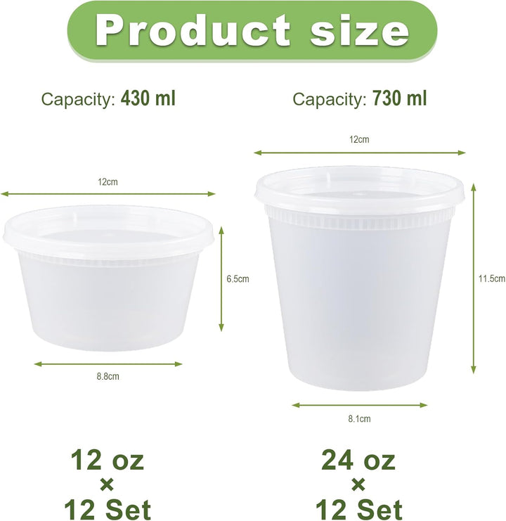 24 Sets Deli Container, 12oz & 24oz, Kunststoffbehälter mit Deckel, Deli Cups & Food Container - BPA