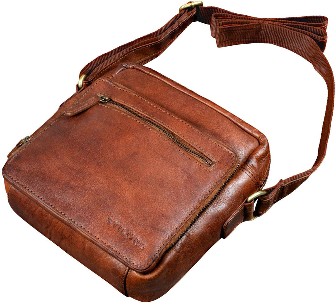 STILORD 'Nathan' Umhängetasche Herren Leder klein braun Vintage Herrentasche 10,1 Zoll Tablettasche