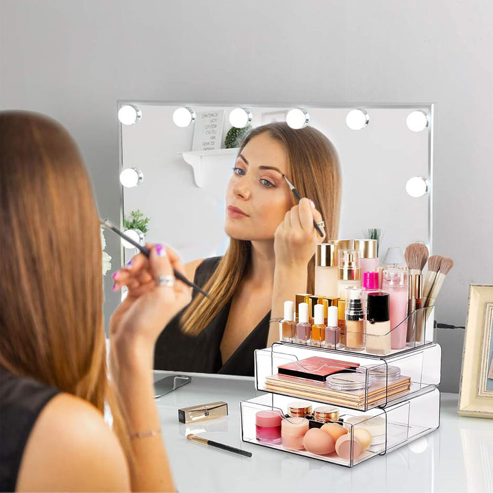 3 Ebenen Make-up Organizer Schublade,Transparenter Kosmetik Organizer,Stapelbarer Schminktisch Organ