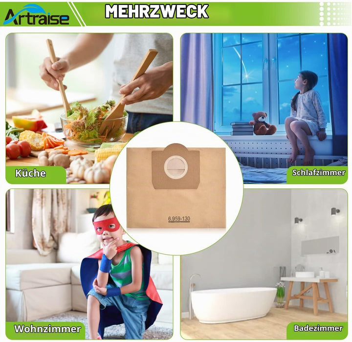 Artraise Wd3 Beutel für Kärcher Staubsauger 6.959-130.0, 8 Stück Premium Staubsaugerbeutel Papierfil