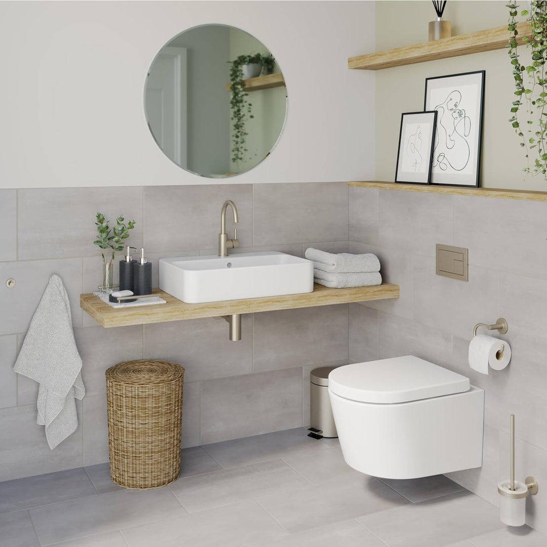 Starter Set NOA (2 Haken, WC-Papierhalter ohne Deckel, WC-Bürstenset), Nickel-matt, Designed by Lenz