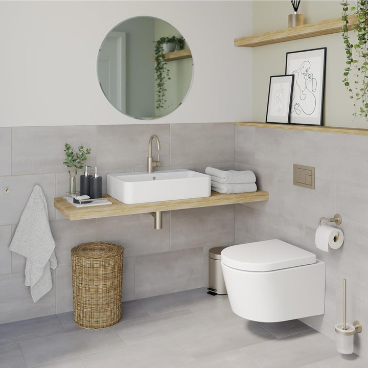 Starter Set NOA (2 Haken, WC-Papierhalter ohne Deckel, WC-Bürstenset), Nickel-matt, Designed by Lenz