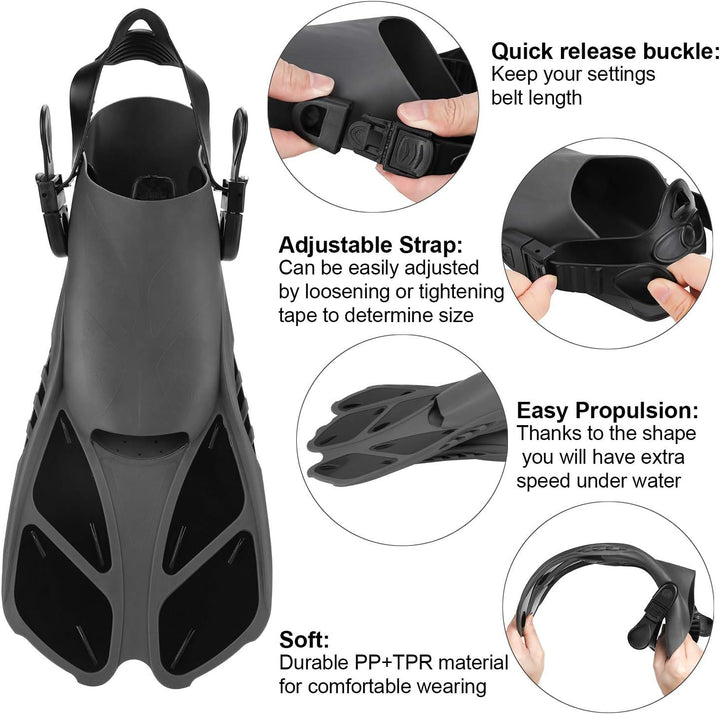 Qkurt Unisex Premium Flossen, Kürzerer Flosse mit Mesh Bag und Extra-Riemen zum Tauchen, Apnoe, Schn