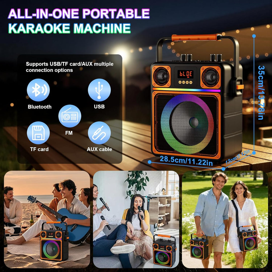 Karaoke Maschine mit 2 Mikrofone, GuKKK Tragbaren Bluetooth Lautsprecher Box und DJ-Lichtern für Erw