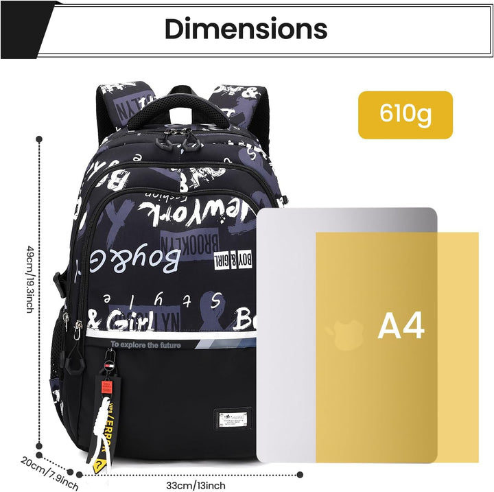Amythe Schulrucksack Jungen Rucksack Teenager – Wasserdichter Lässiger Daypack Gross Schulranzen, Mi