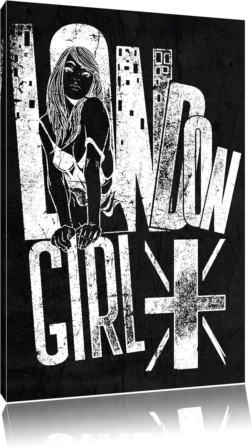Dark London-Girl black Bild auf Leinwand, XXL riesige Bilder fertig gerahmt mit Keilrahmen, Kunstdru