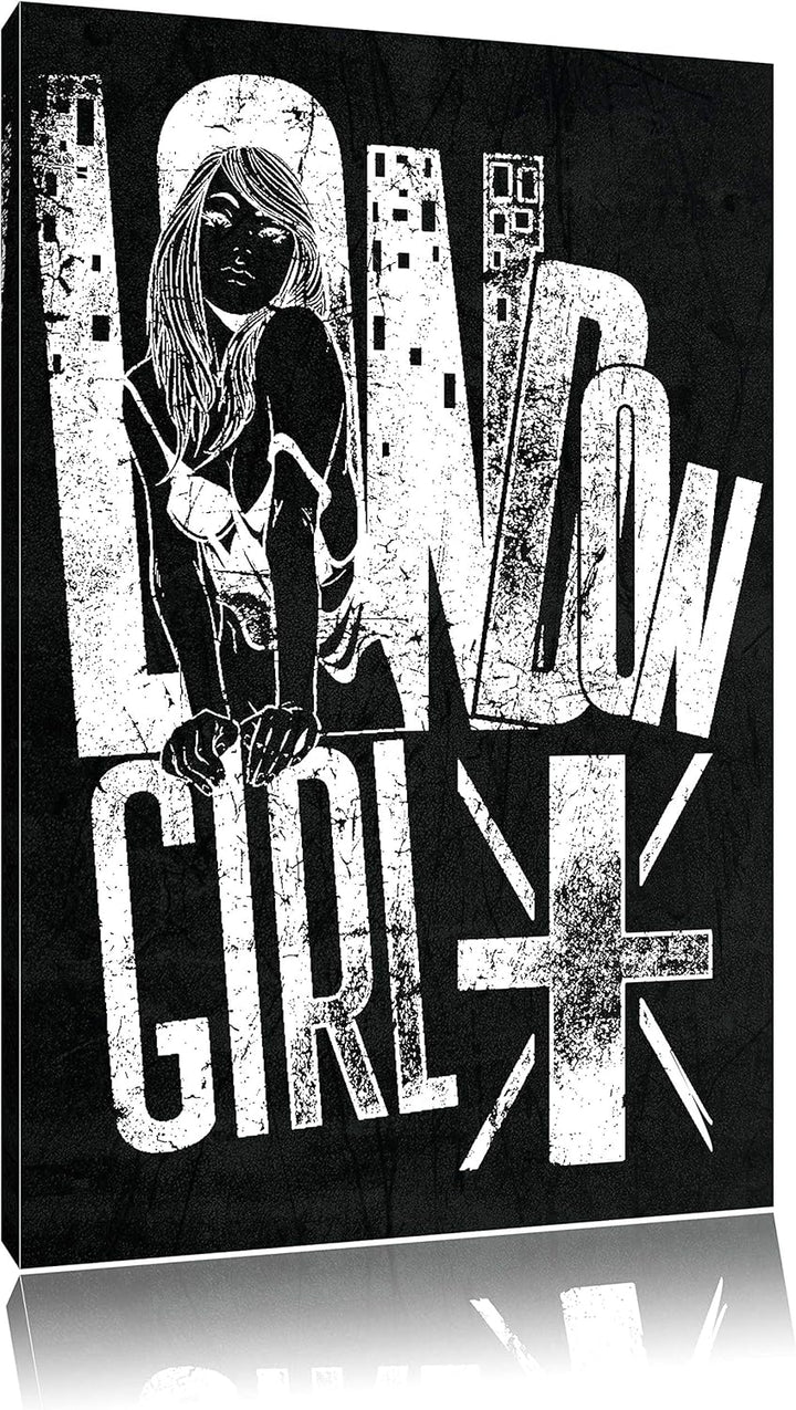 Dark London-Girl black Bild auf Leinwand, XXL riesige Bilder fertig gerahmt mit Keilrahmen, Kunstdru