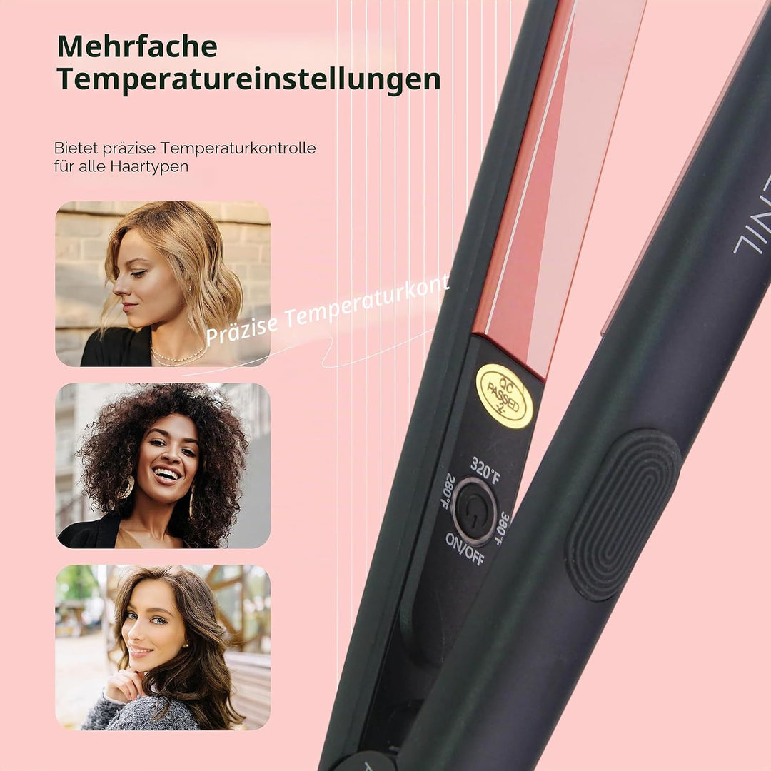 ANGENIL Pro Mini Haarglätter und Lockenstab aus Titan, 2-in-1, sportlicher Haarglätter und Reisegrös