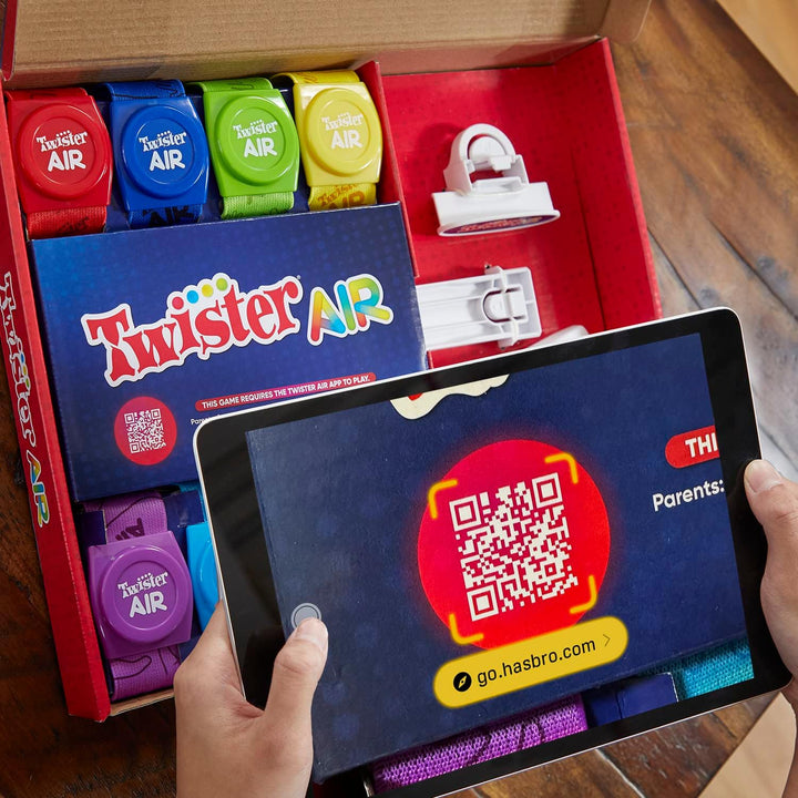 Hasbro Twister Air Spiel, AR Twister App Spiel, Verbindung mit Smart Geräten, Bewegungsspiel, ab 8 J