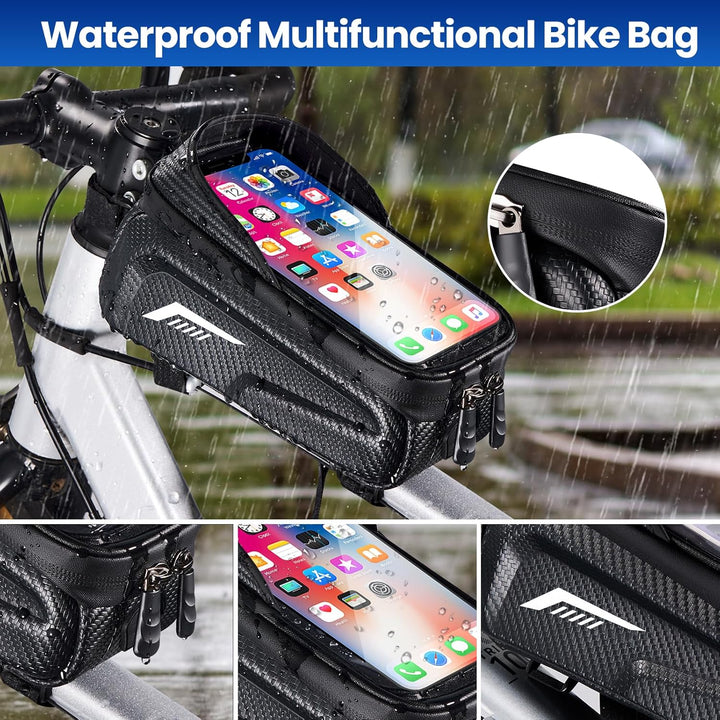 Fahrradtasche Rahmen, Wasserdicht Fahrrad Rahmentasche, Oberrohrtasche Fahrrad mit 3D Sonnenblende u