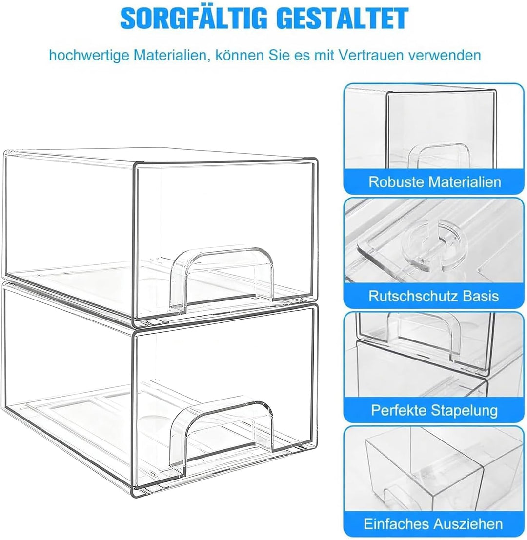 Organizer mit Schubladen, 2-Schubladen 2er Stück Schubladenbox, Durchsichtige Acryl Büro Organizer,
