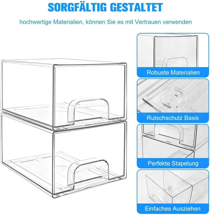 Organizer mit Schubladen, 2-Schubladen 2er Stück Schubladenbox, Durchsichtige Acryl Büro Organizer,