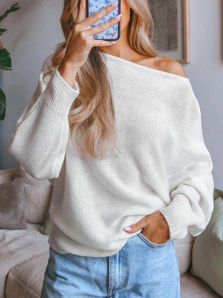 CUPSHE Damen Strickpullover One Shoulder Fledermausärmel Feinstrick Schulterfreier Pulli Oberteile T