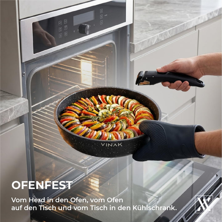 VINAK – Bratpfannen-Set mit abnehmbarem Griff | Antihaftbeschichtung | 11 STÜCK - 26 + 20 cm Bratpfa