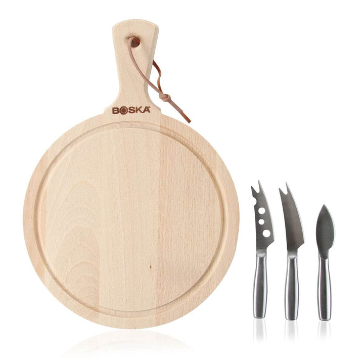 Boska Käseset Amigo/Käsebrett mit drei Käsemesser/Holz/Edelstahl/Braun/Silber / 335 x 238 x 30 mm Me
