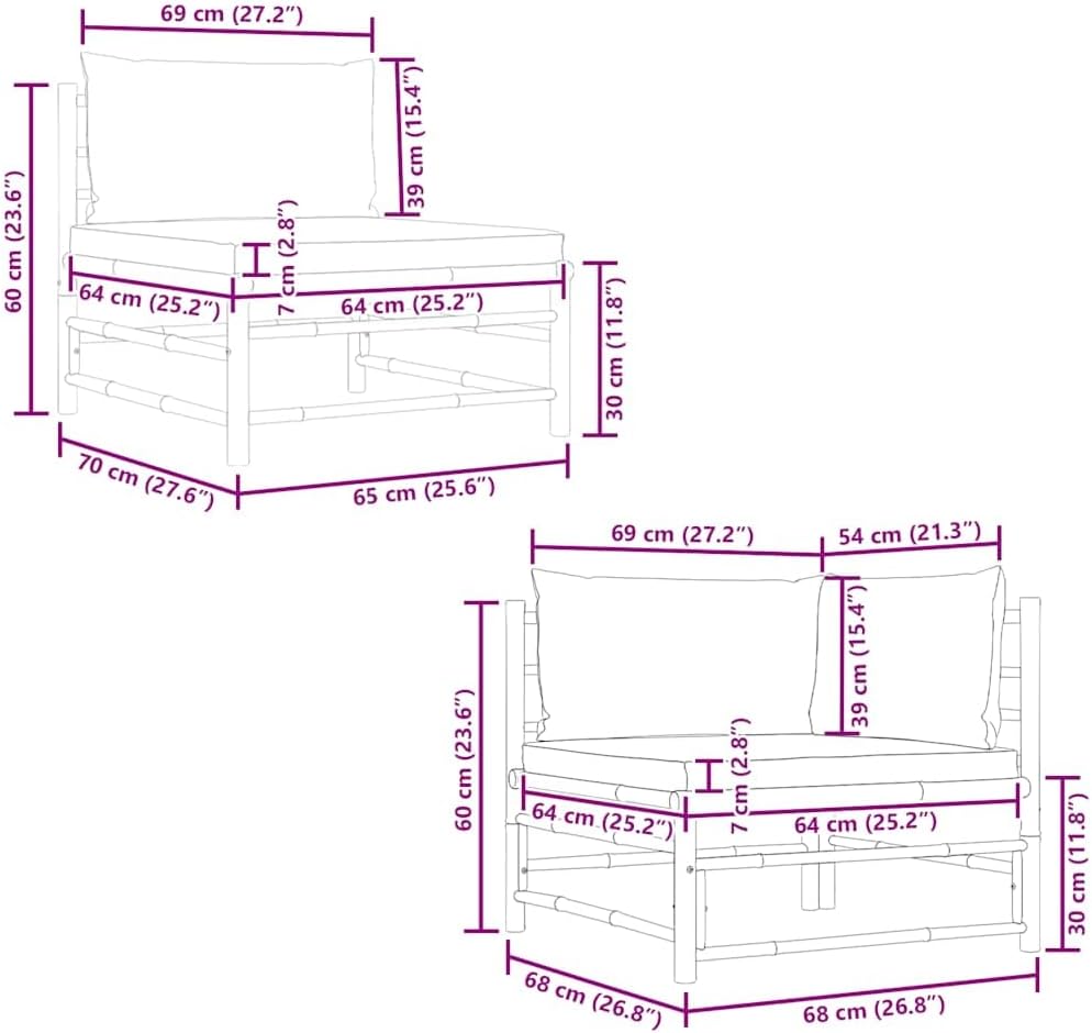 vidaXL Gartenmöbel 2-TLG. mit Kissen Ecksofa Mittelsofa Gartenset Gartensofa Lounge Sofa Garnitur Si