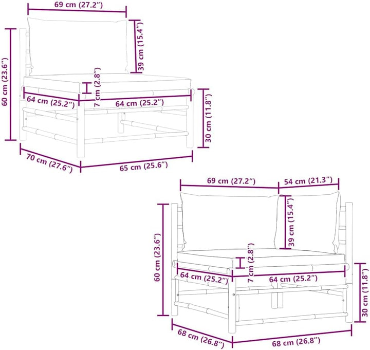 vidaXL Gartenmöbel 2-TLG. mit Kissen Ecksofa Mittelsofa Gartenset Gartensofa Lounge Sofa Garnitur Si