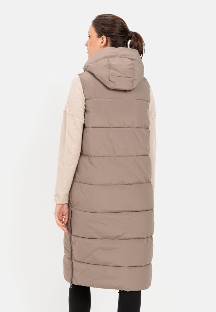 camel active Damen Lange Steppweste aus recyceltem Polyester, Braun