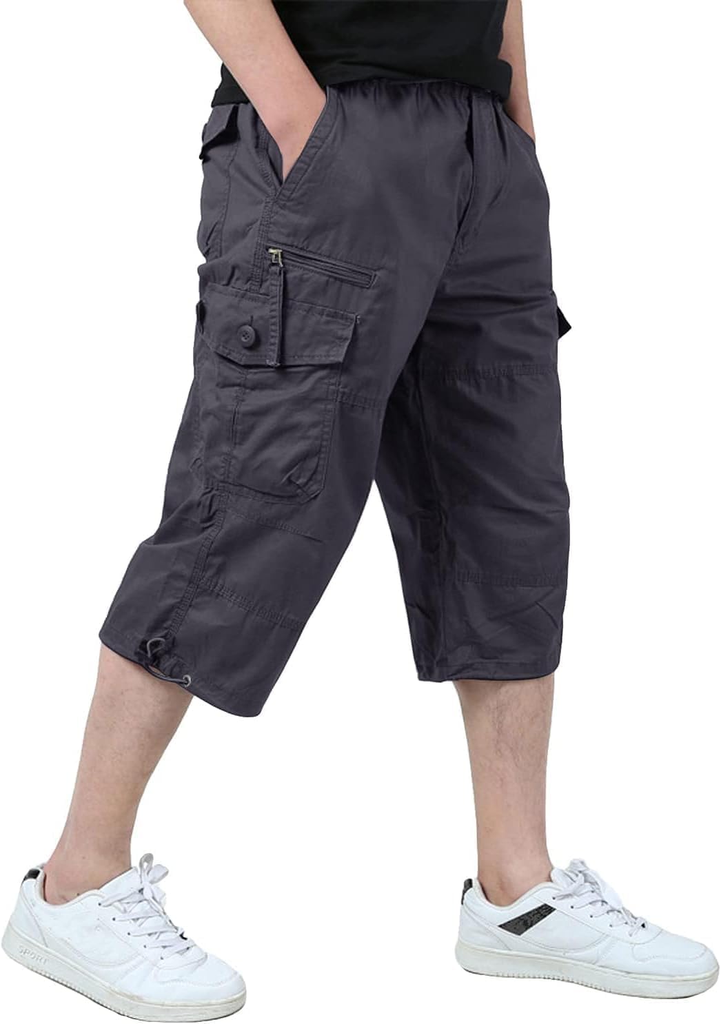 KEFITEVD 3/4 Hose Herren Cargo Shorts Männer Bermuda Shorts Multi Taschen Sommer Kurze Hose Baumwoll