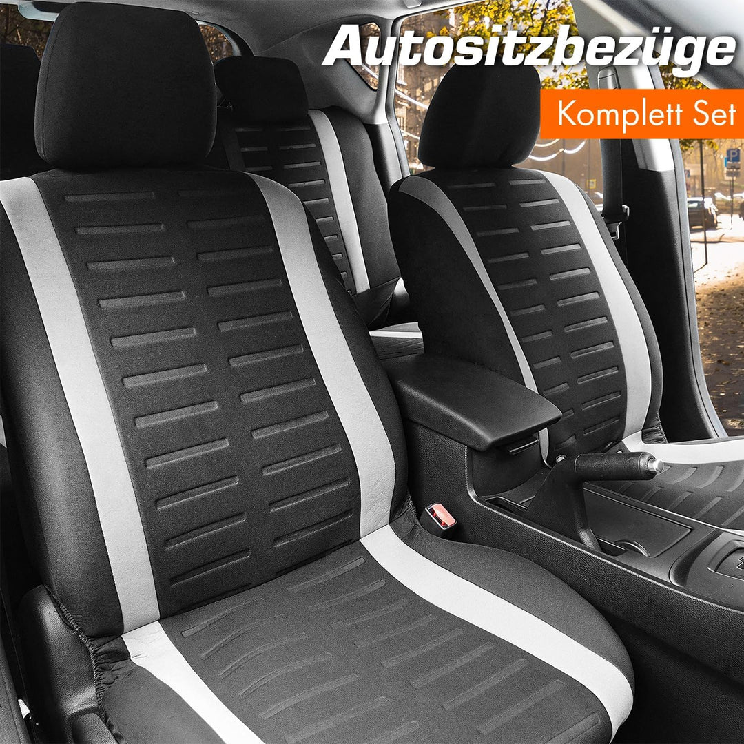 Upgrade4cars Autositzbezüge Set Universal | Auto-Schonbezüge für die Vordersitze & Rückbank in Weiss