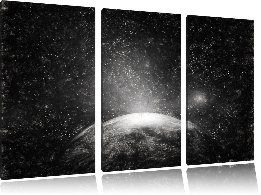Pixxprint Sicht vom Mond auf die Erde Kohle Zeichnung Effekt 3-Teiler Leinwandbild 120x80 Bild auf L