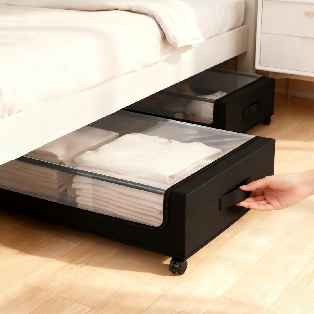 Sekey 2 Stück 50L Unterbett-Aufbewahrungsbox mit Rollen, Kleiderschrank Organizer Aufbewahrungstasch