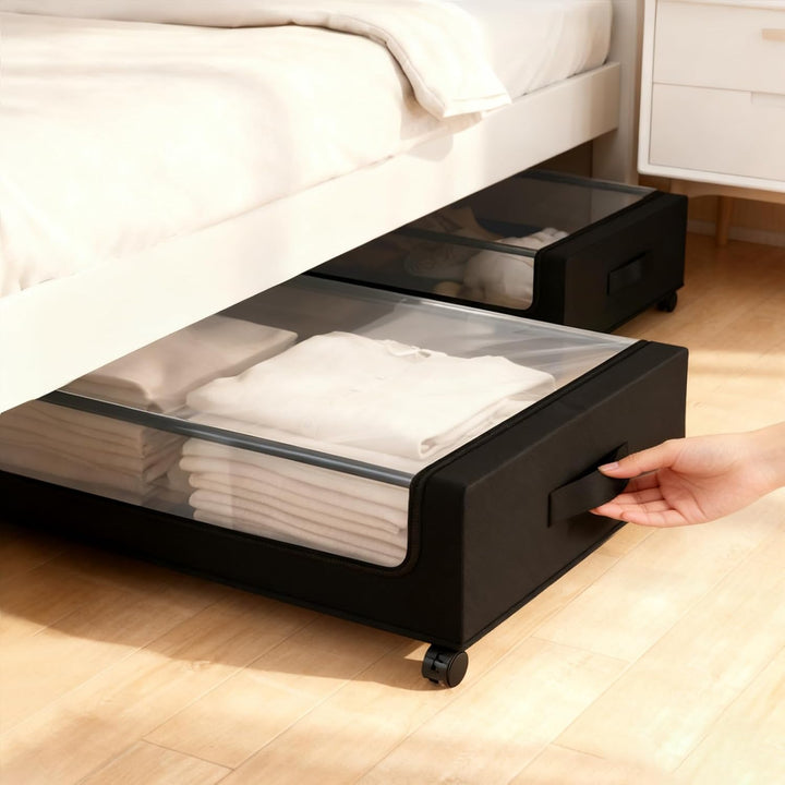 Sekey 2 Stück 50L Unterbett-Aufbewahrungsbox mit Rollen, Kleiderschrank Organizer Aufbewahrungstasch