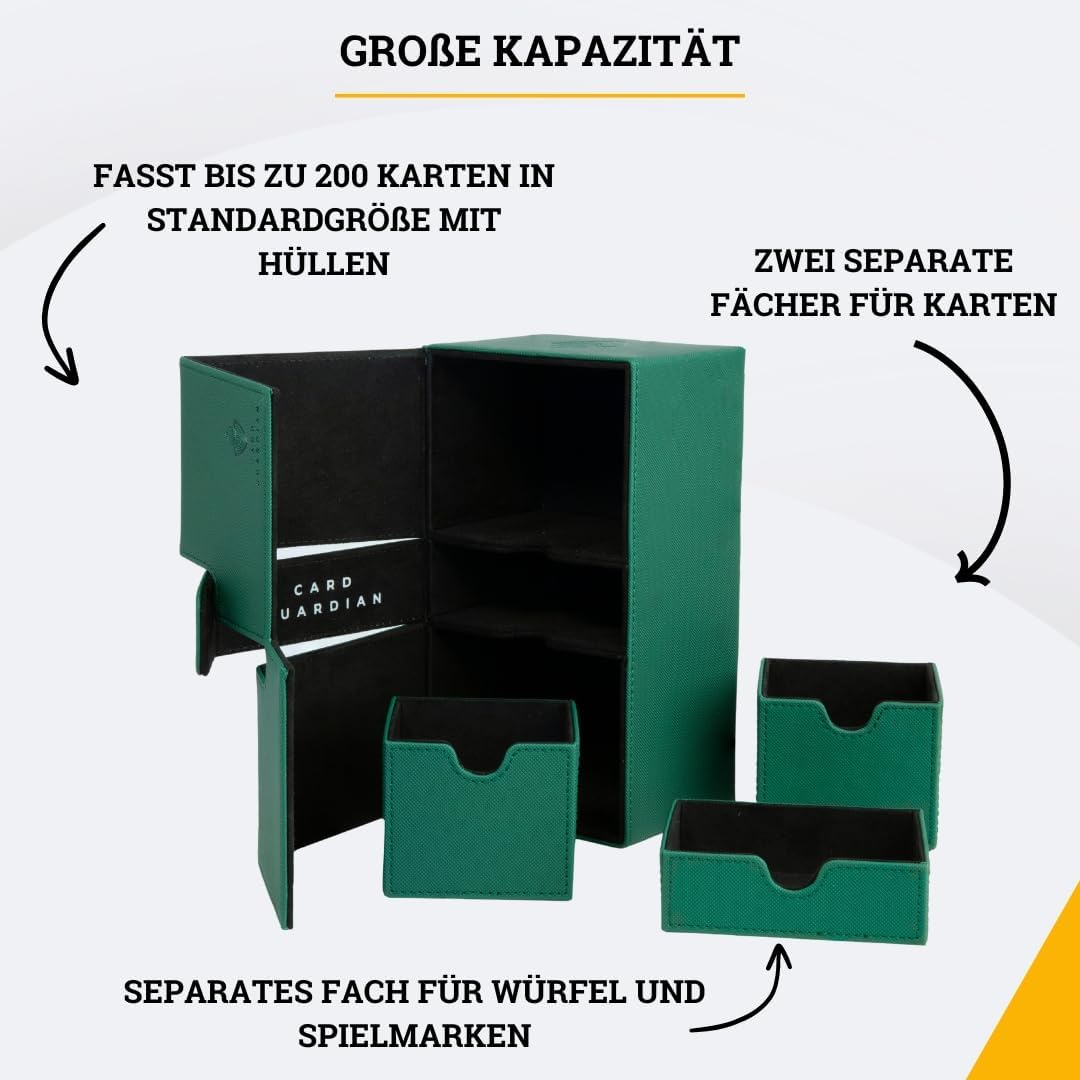 Card Guardian - Premium Deck Sammelkarten Box für 200 Karten Sammelkartenspiele TCG (Grün), Grün