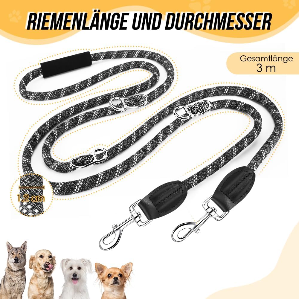 Hundeleine 3m für Kleine mittelgrosse Hunde, 8in1 Schleppleine mit 3 Verstellbare Schnalle und Griff