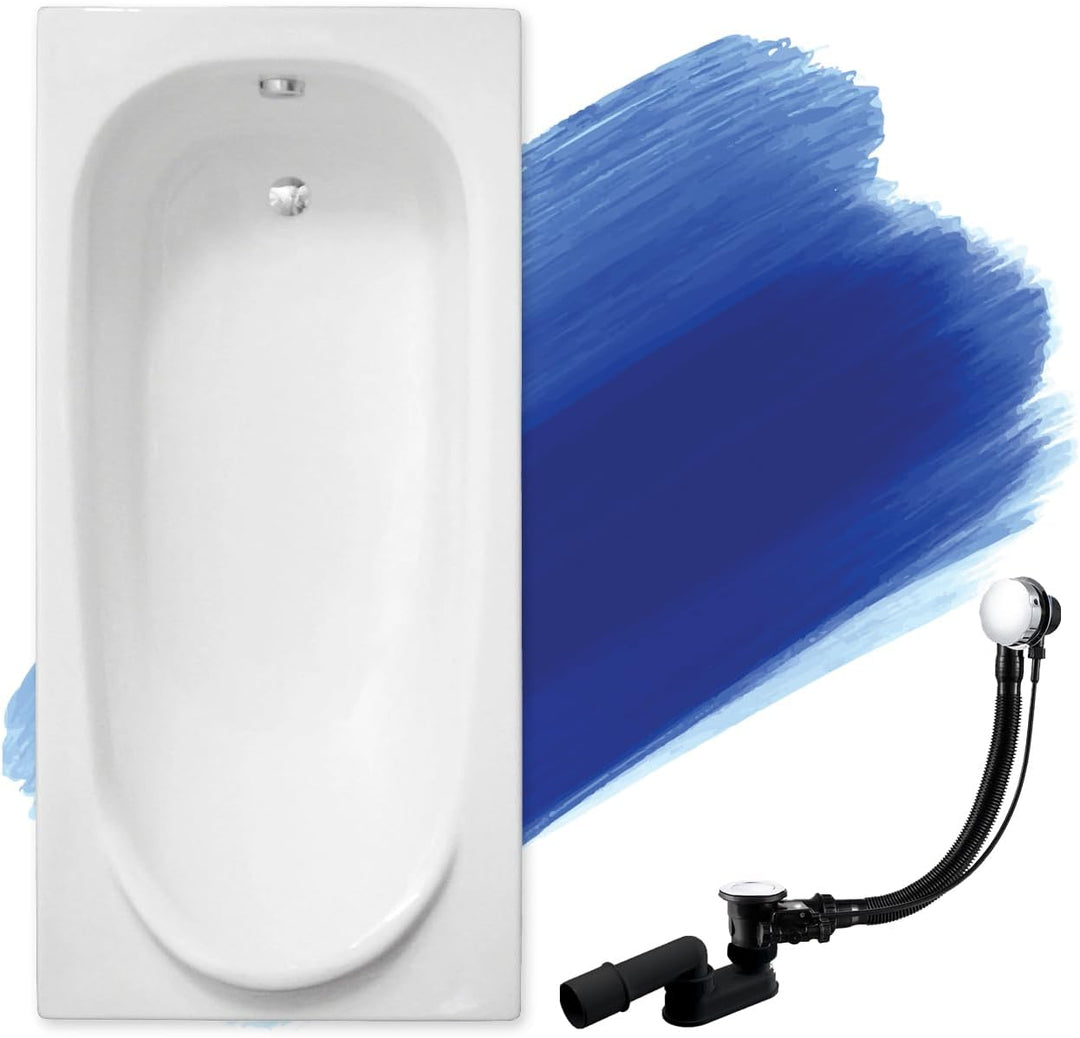 BADLAND Badewanne Original Weiss Acryl Wanne Rechteck MEDIUM 160x75 KOMPLETTSET SET + Füssen und Exk