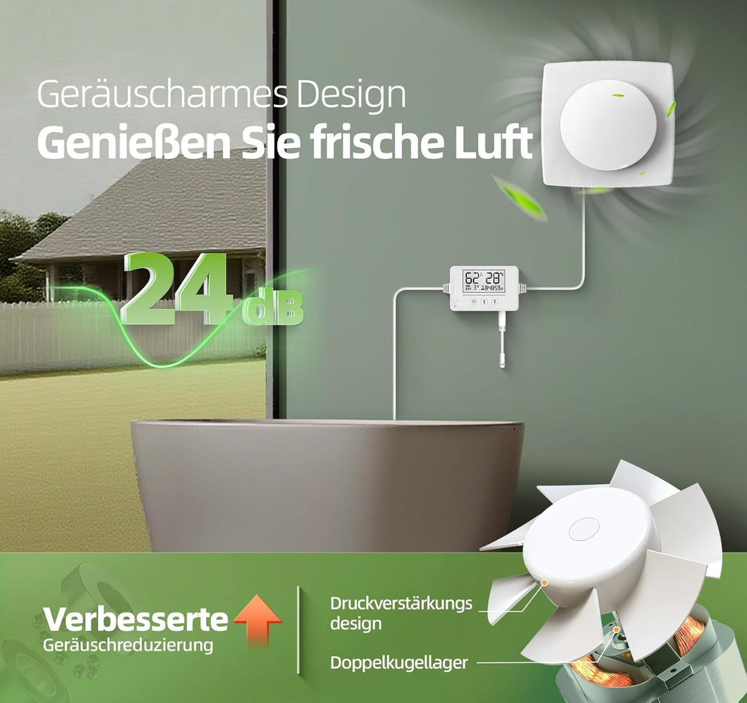 Badlüfter mit Feuchtigkeitssensor Temperatursensor Timer - 3 Stufen Bad Lüfter 100mm mit Fernbedienu