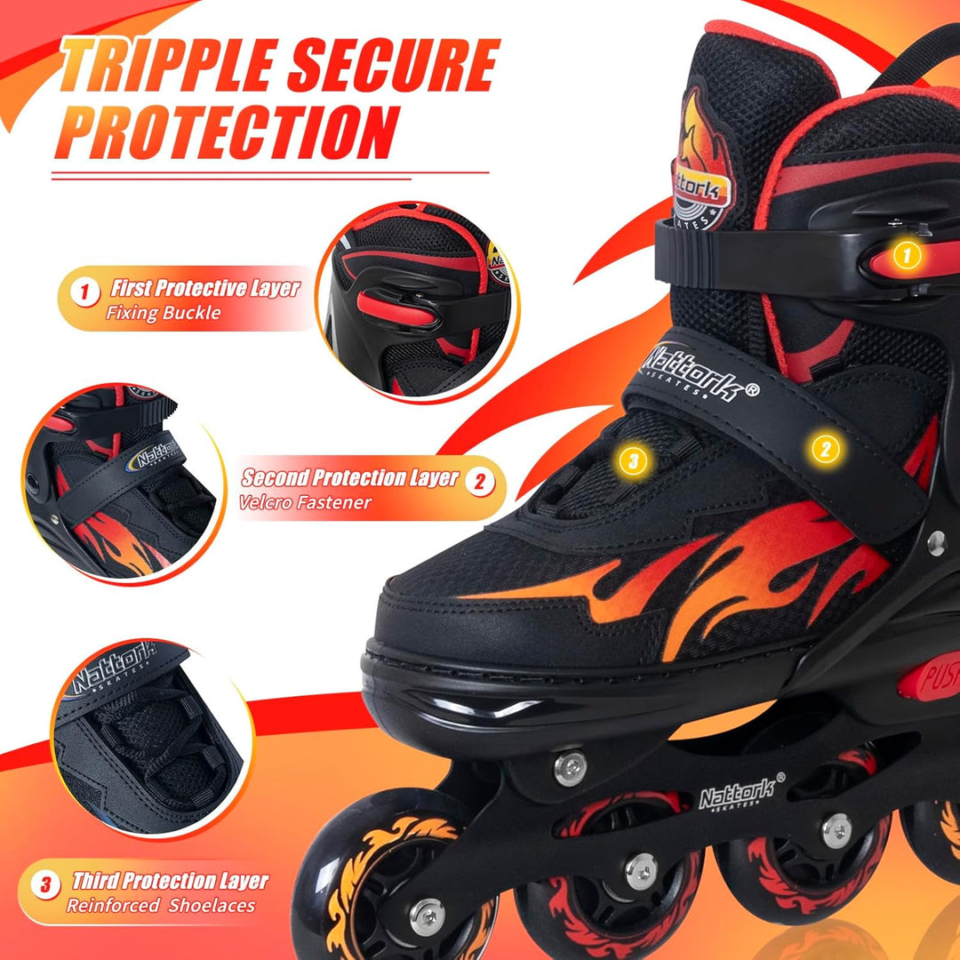 Nattork Adjustable Inline Skates for Kids and Teens, Nezha Inferno Skates Indoor and Outdoor Blades
