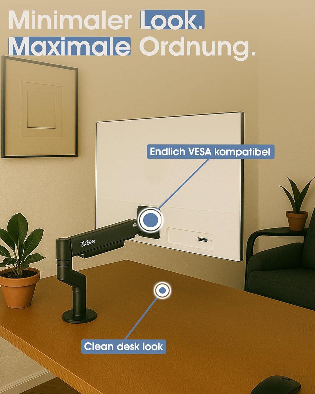 3IDEE VESA Adapter kompatibel mit HP Monitor (22f, 22es, 22ea, 24f, 24fh, 24fw, 24es, 24er, 24ea, 27