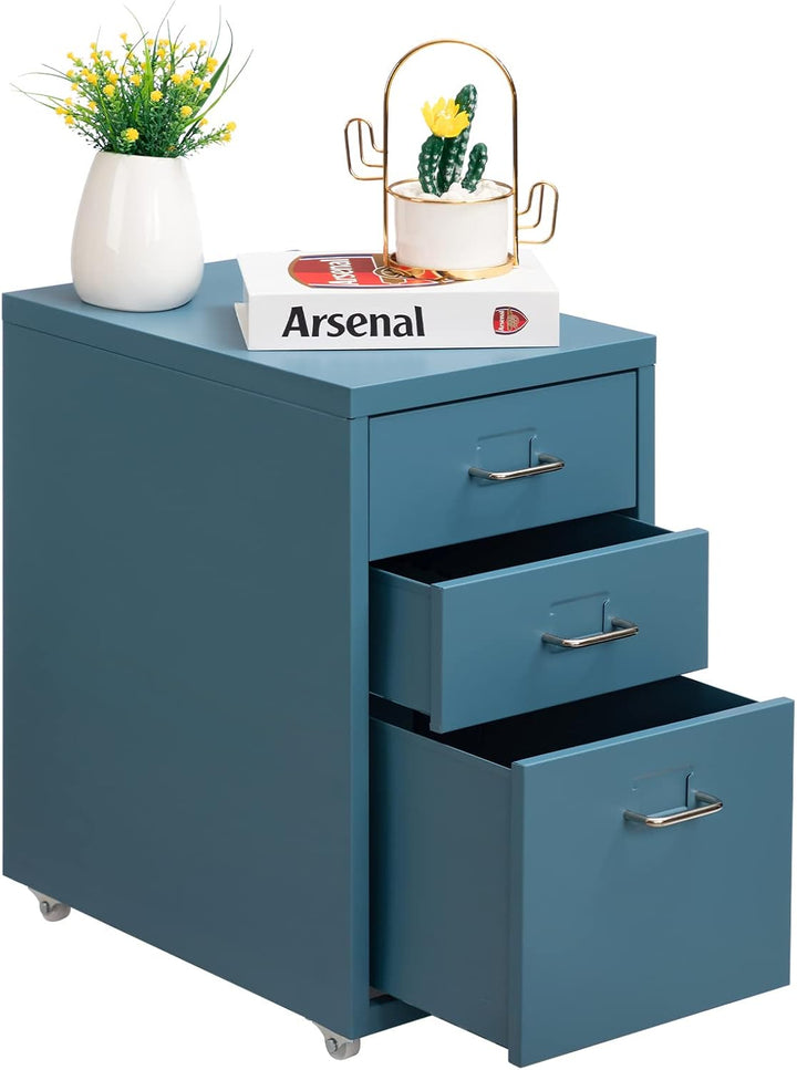 HollyHOME Mobiler Aktenschrank mit 3 Schubladen, rollbarer Aktenordner unter dem Schreibtisch, Aufbe