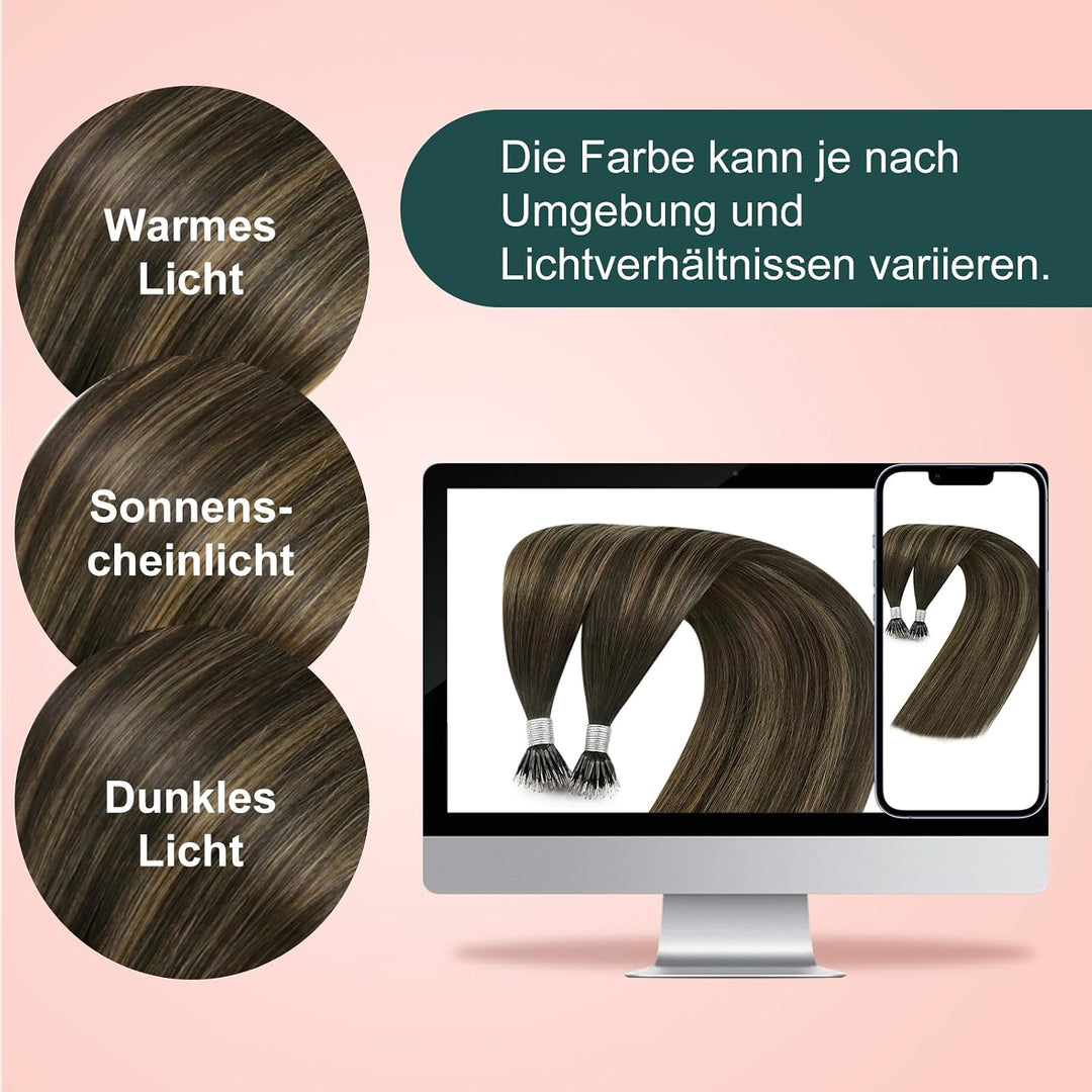 Easyouth Nanoring Haarverlängerung Echthaar 16 Zoll 50 Stück 50g Farbe Dunkelstes Braun Aschbraun un