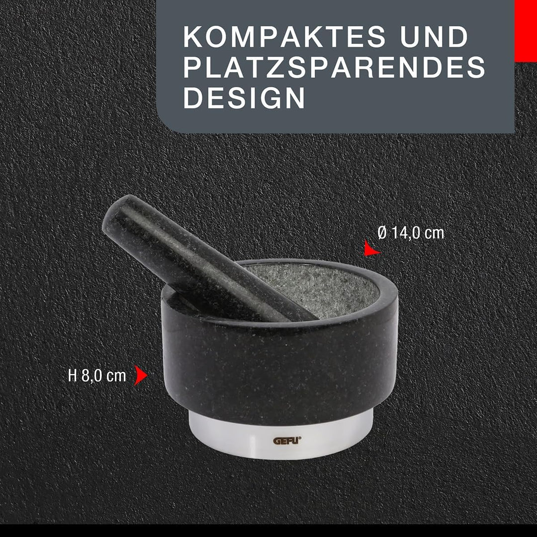 GEFU Mörser X-PLOSION, Granitmörser für das Zermahlen von Gewürzen, inkl. Stössel, klein und