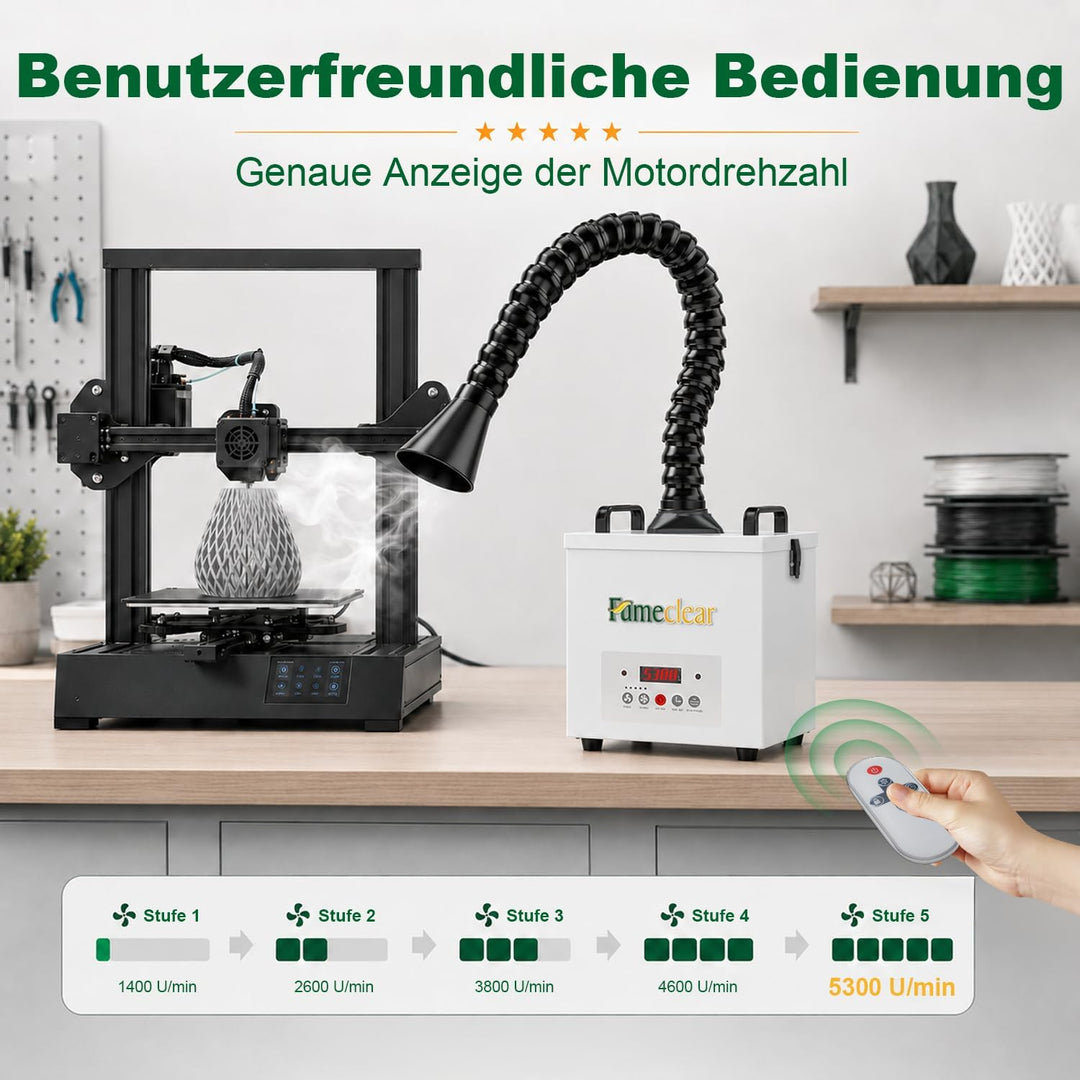 FumeClear FC-100A Fernbedienung & Digitaldisplay Lötrauchabsaugung Leistungsstarke 200 to 260m³/h Ab