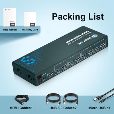 4 Port HDMI KVM Switch 4 PC 1 Monitor, USB 3.0 KVM Switch 4K@60Hz für 4 Computer teilen sich 1 Tasta