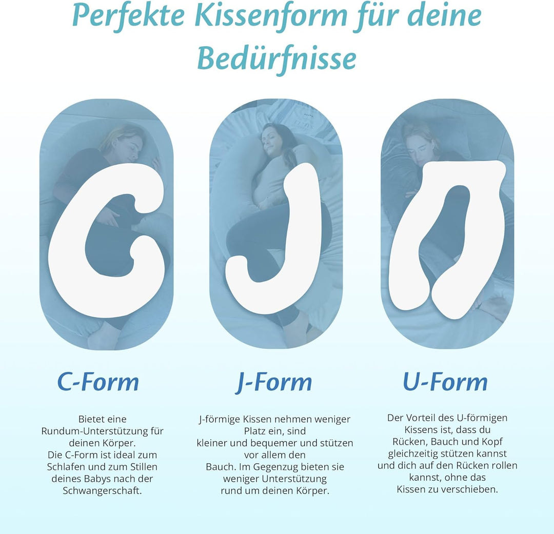 Ella Schwangerschaftskissen, U-förmiges Seitenschläferkissen, U-Kissen, Stillkissen mit waschbarem B