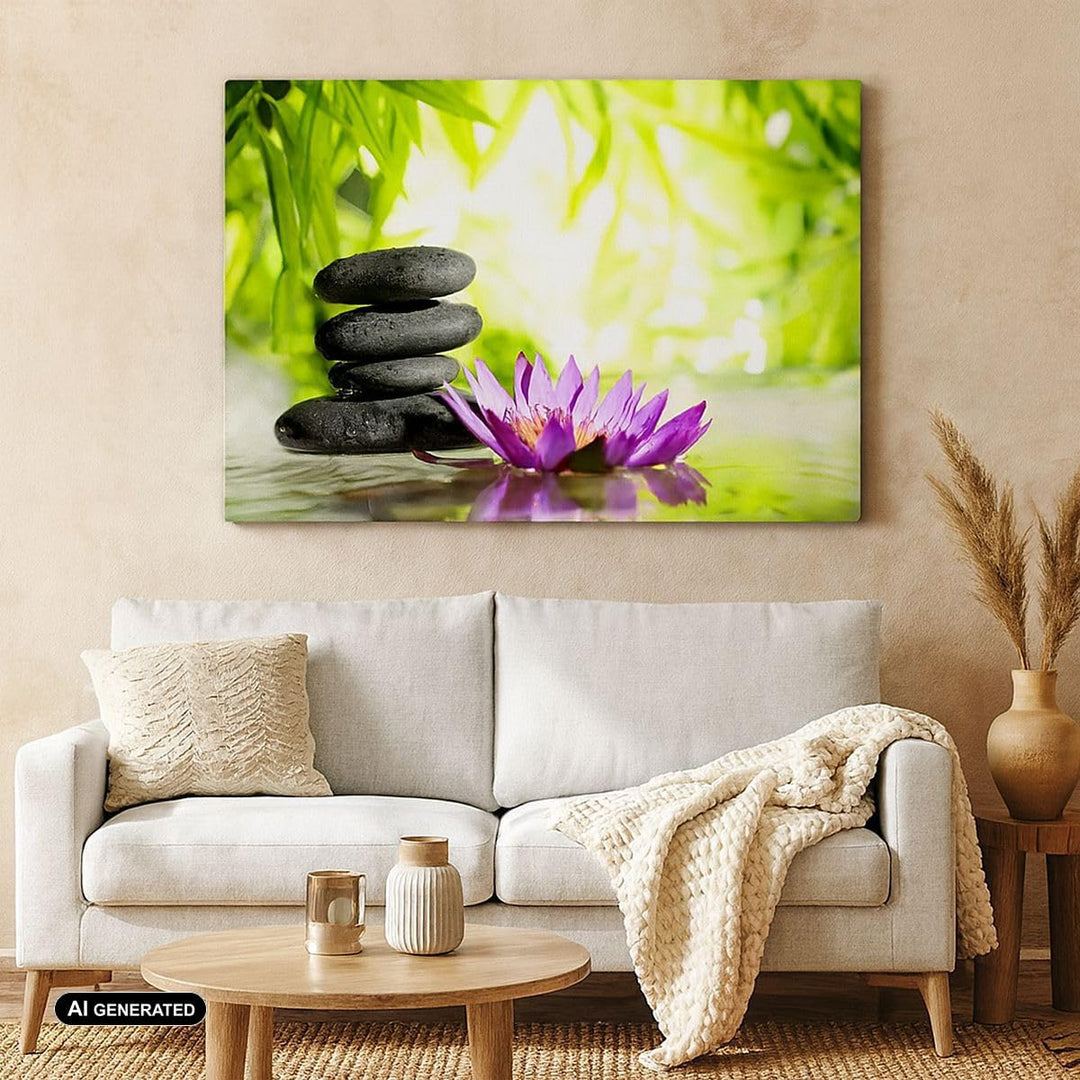 Bilder auf Leinwand 100x70cm Leinwandbild Spa bambus blume wasser Gross Wanddeko Bild Schlafzimmer K