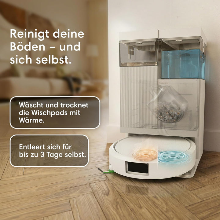 Roomba Plus 415 Saugroboter, AutoWash Basis, selbstreinigende Wischpads, Weiss