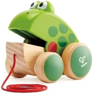 Hape Nachziehfrosch Fridolin von Hape | Holzfrosch Fliegen fressendes Nachzieh-Spielzeug für Kleinki