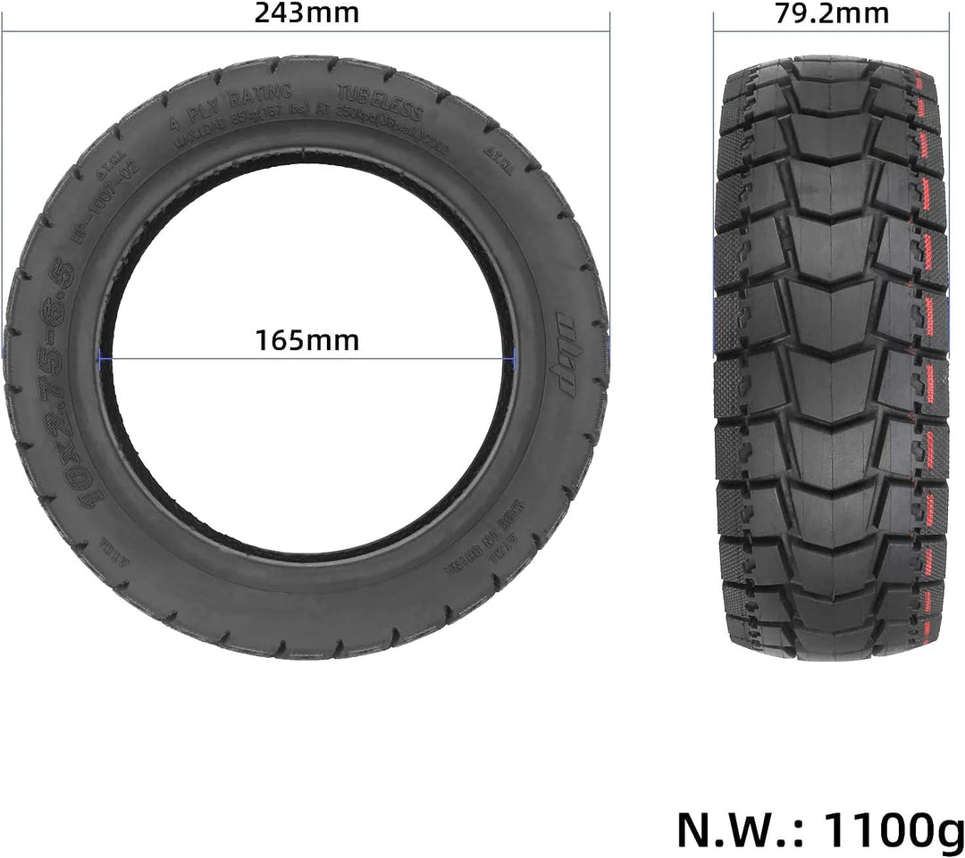 10 x 2,75-6,5 Selbstreparierender Schlauchlose Reifen für Kukirin G2 Master/Kukirin G3 / Speedway 5