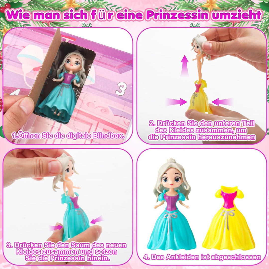 Prinzessin Adventskalender 2025 Mädchen – 24 Tage Weihnachtskalender mit Verformbaren Spielzeug Figu
