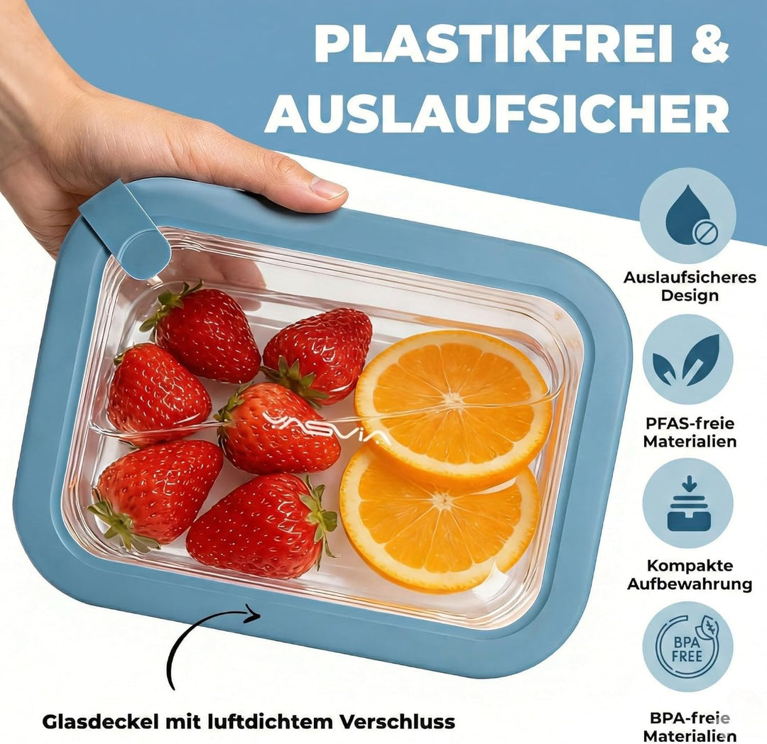 Frischhaltedosen Set (4x640ml) Plastikfrei, Borosilikatglas Vorratsdosen, Silikondeckel, Luftdicht,